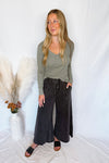 Remy Wide Leg Terry Knit Pants - Black