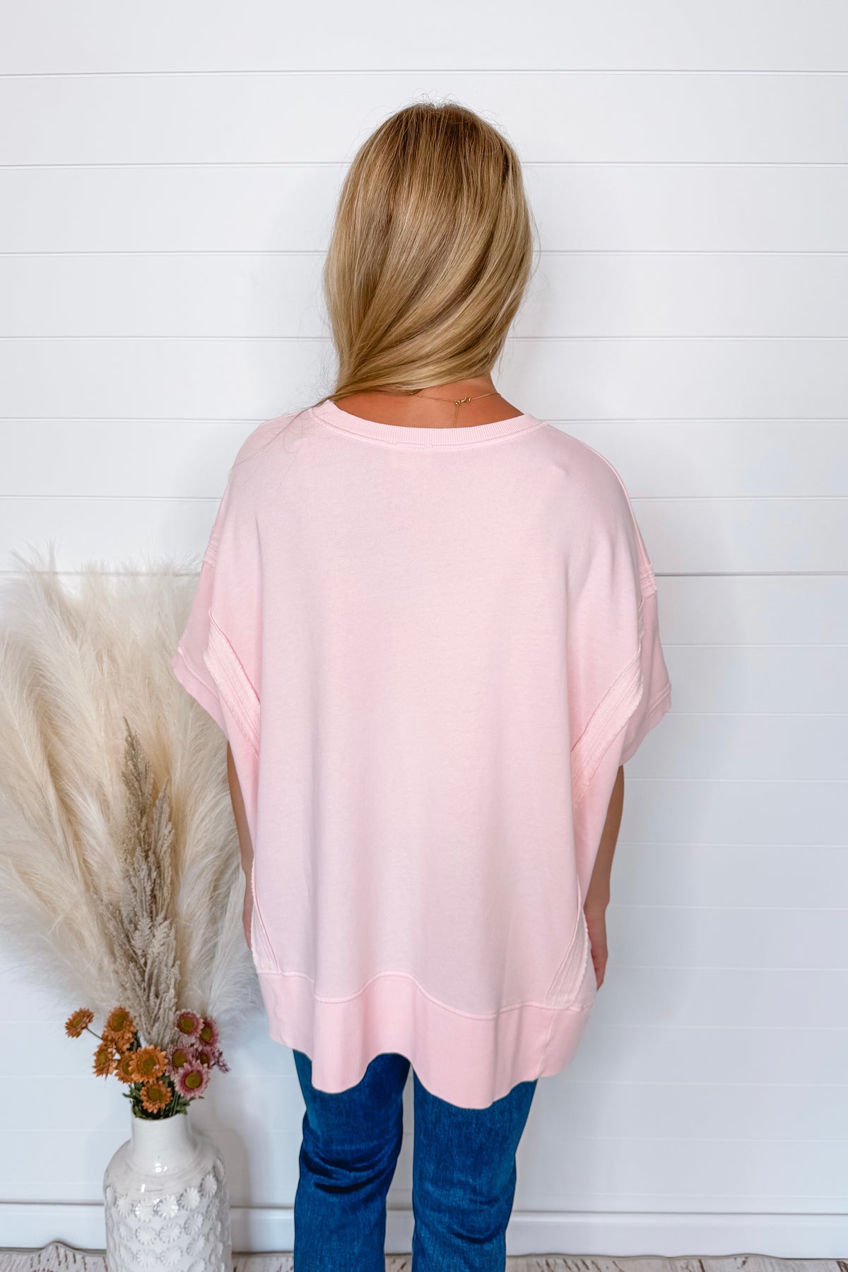 Sweet Innocence French Terry Oversize Top - Light Pink