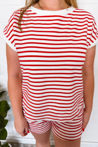 Firecracker Striped Contrast Top - White/Red