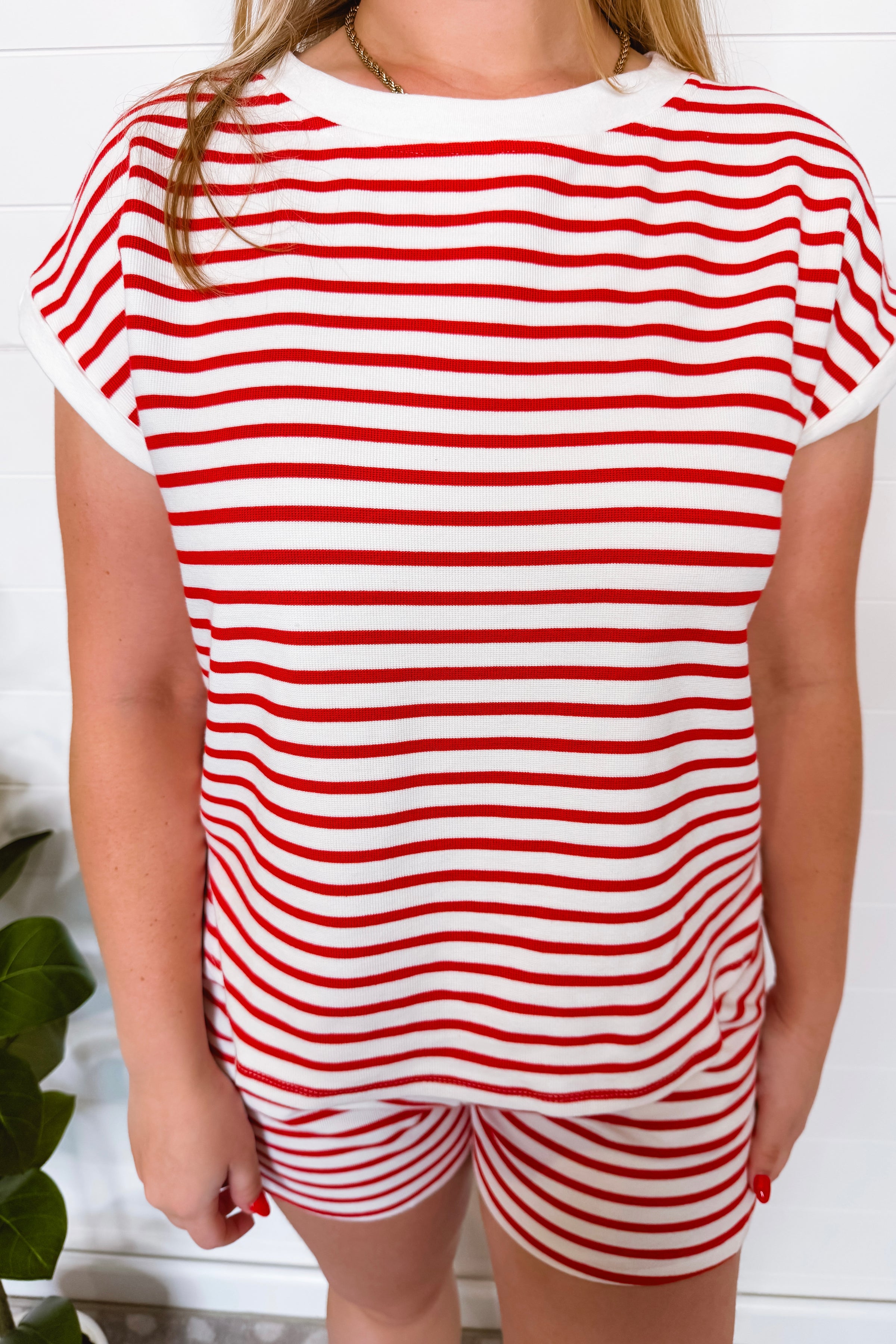 Firecracker Striped Contrast Top - White/Red