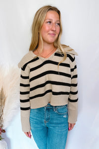 Cooler Days Striped Knit Sweater - Tan/Black