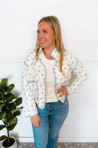 Sunny Horizon Quilted Floral Jacket - Ivory/Blue