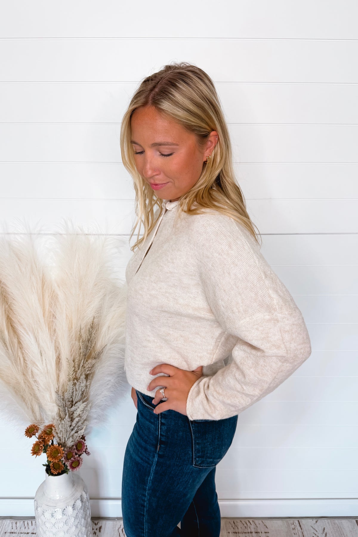 Sweet Breeze Lightweight Button Sweater - Oatmeal