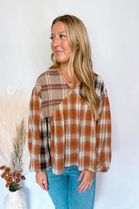 Pretty In Plaid V-Neck Babydoll Top - Mixed Plaid