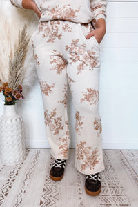 Flowering Toile Wide Leg Lounge Pants - Khaki/Cream