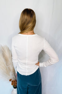 Shelly Long Sleeve Henley Top - White