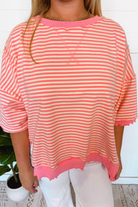 Pink Delight Candy Stripe Lettuce Edge Top - Pink