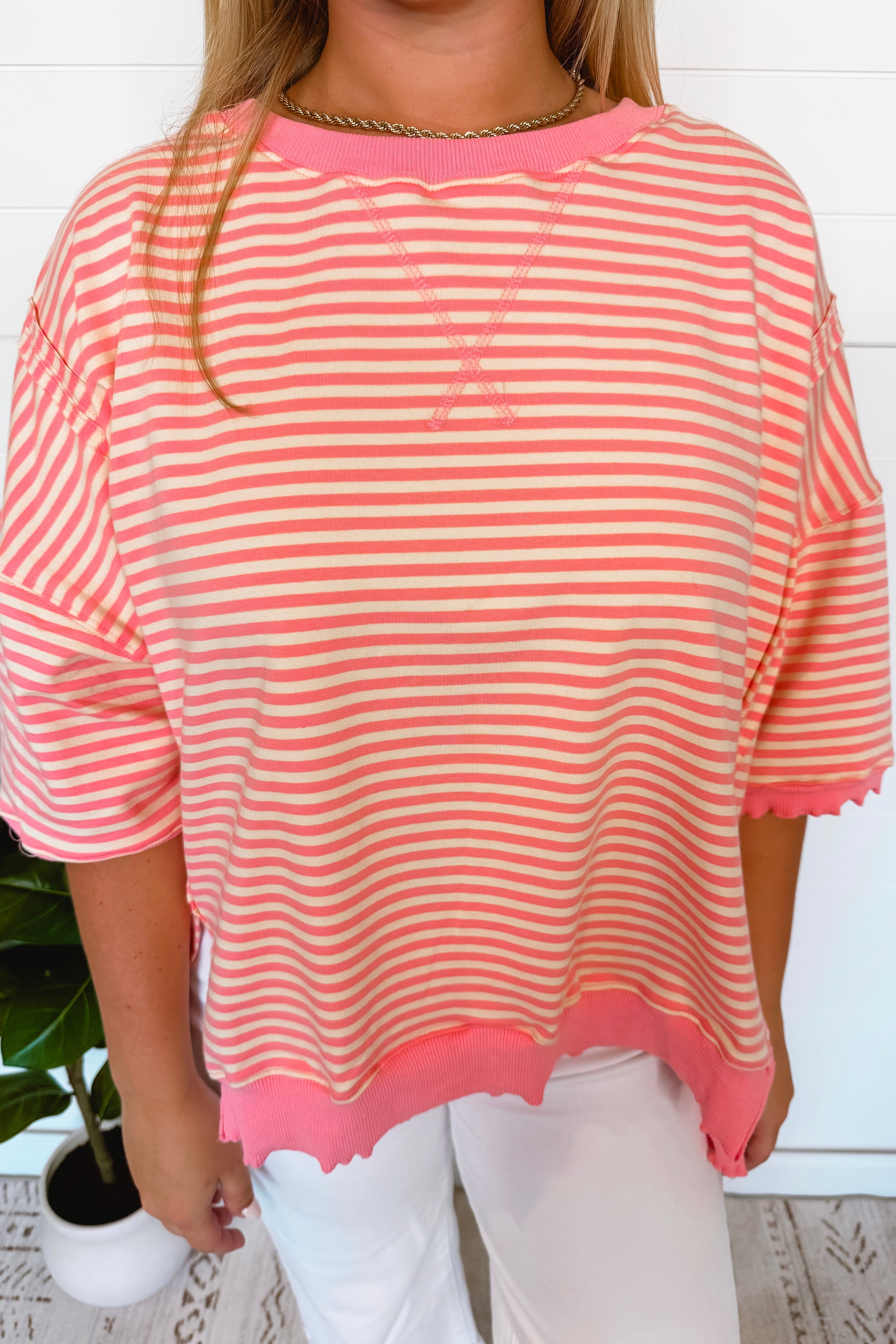 Pink Delight Candy Stripe Lettuce Edge Top - Pink