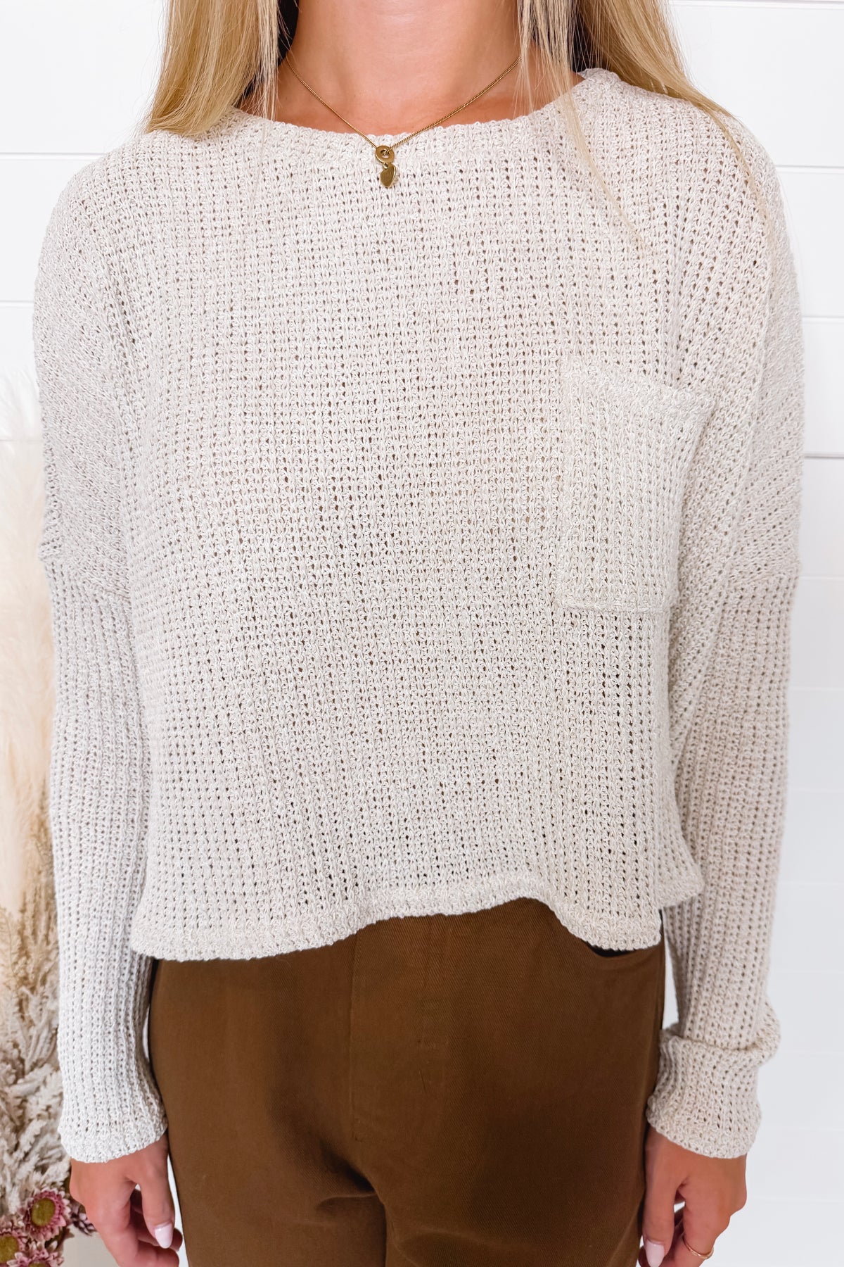 Casual Hangout Boxy Knit Top - Natural