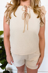 Feeling Fresh Crinkled Top and Short Set - Vanilla/Taupe