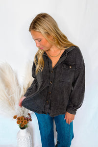 Cabin Chill Mineral Washed Button Down Top - Black