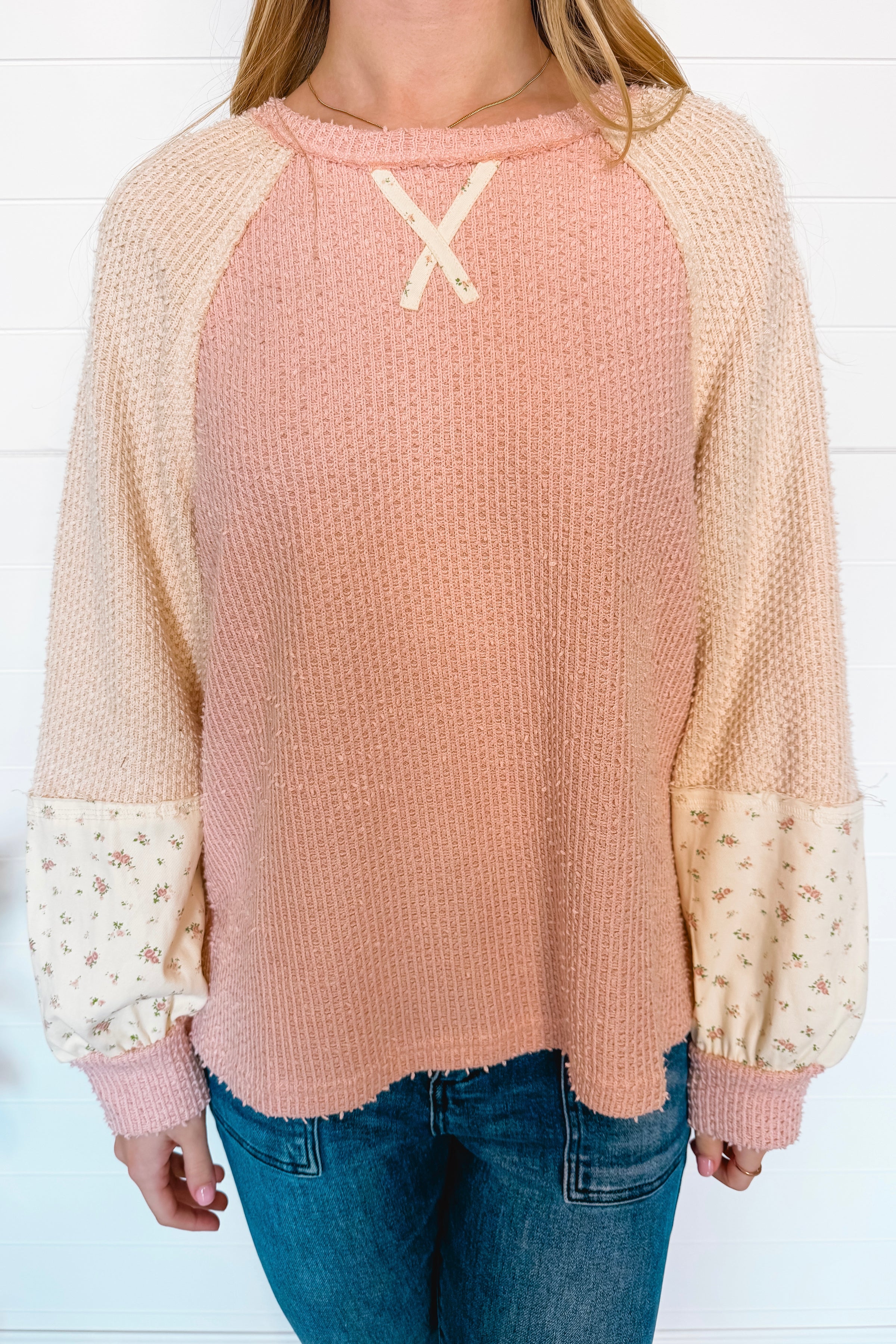Casual Flowers Textured Top - Pink