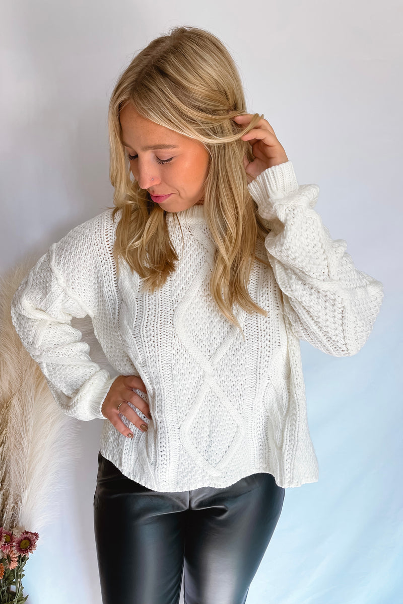 Cozy Weather Cable Knit Sweater - Ivory