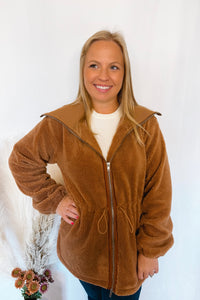 Cuddle Me Zip-Up Sherpa Jacket - Brown