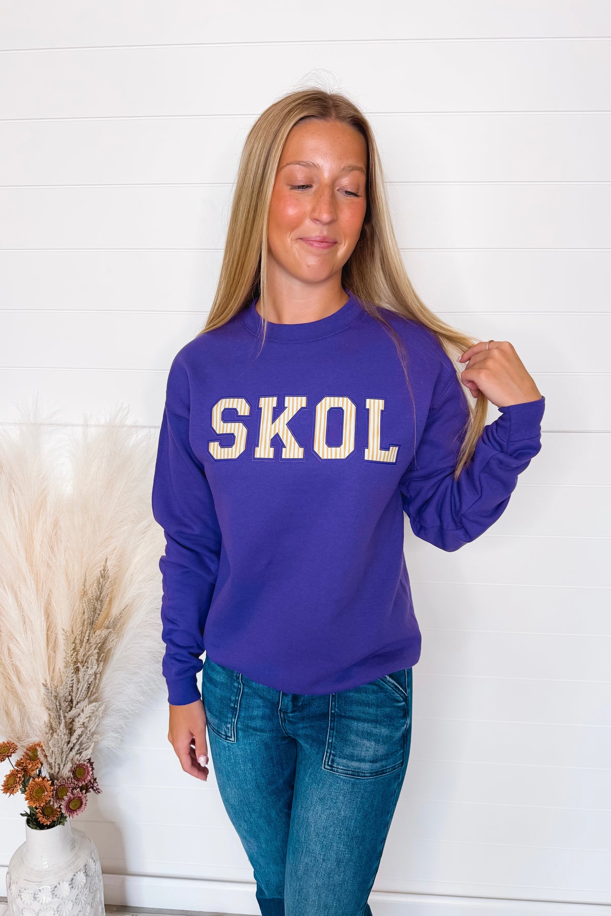 Striped Minnesota Football Graphic Crew Neck - Purple