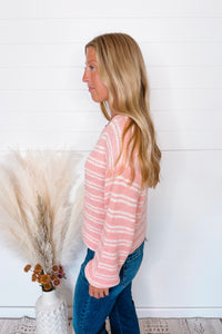 Soft Touch Striped Knit Sweater - Blush