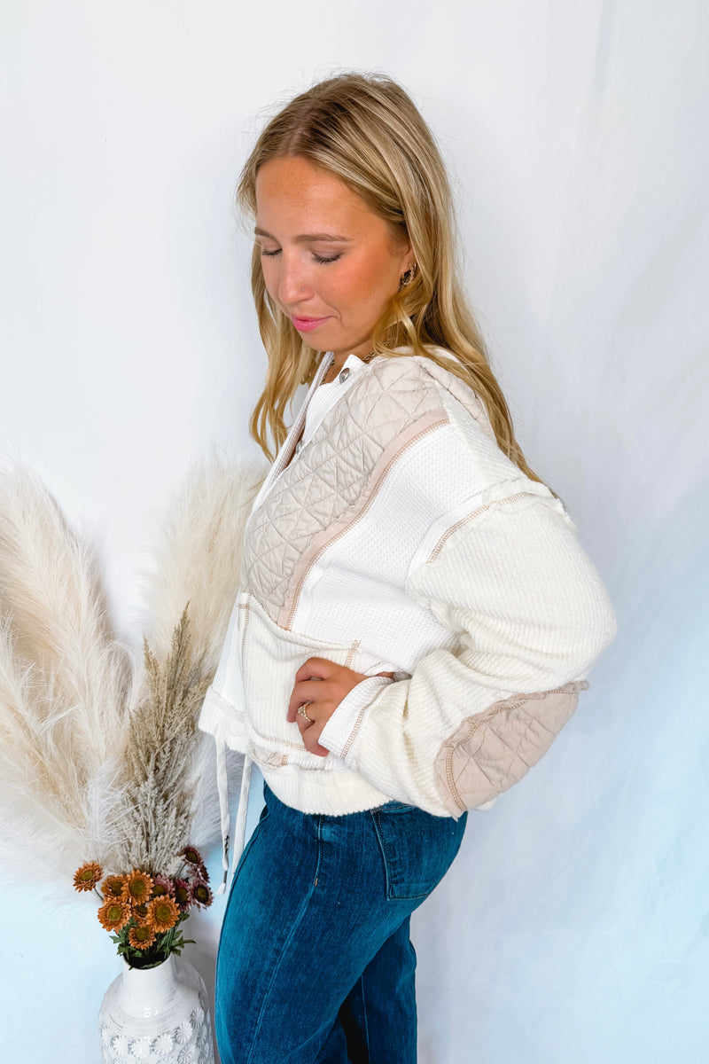 Cozy Mindset Button Up Sweater Hoodie - Cream/Beige (POL)