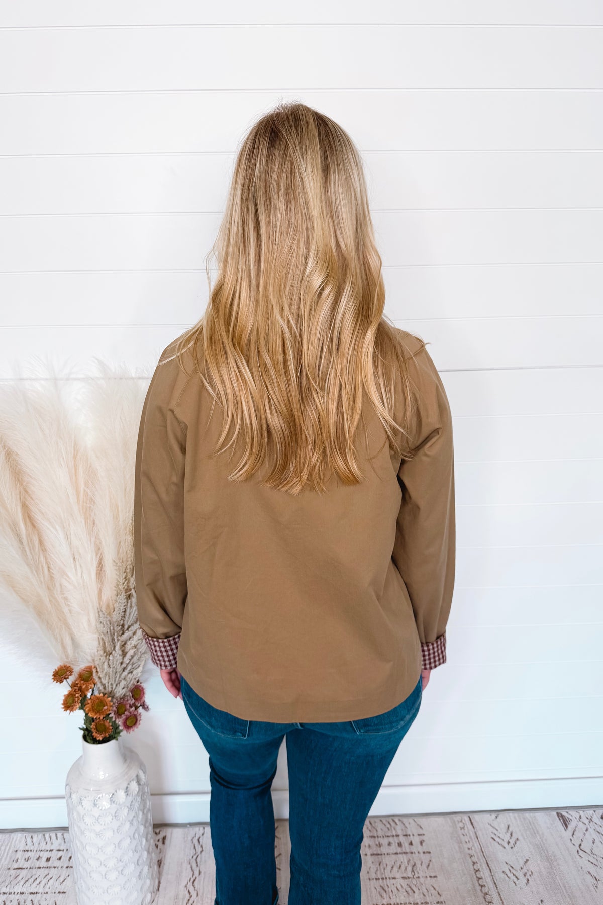 Loving Fall Plaid Collar Jacket - Tan