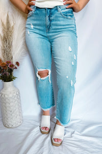 Meara High Rise Distressed Flare Risen Jeans - Light
