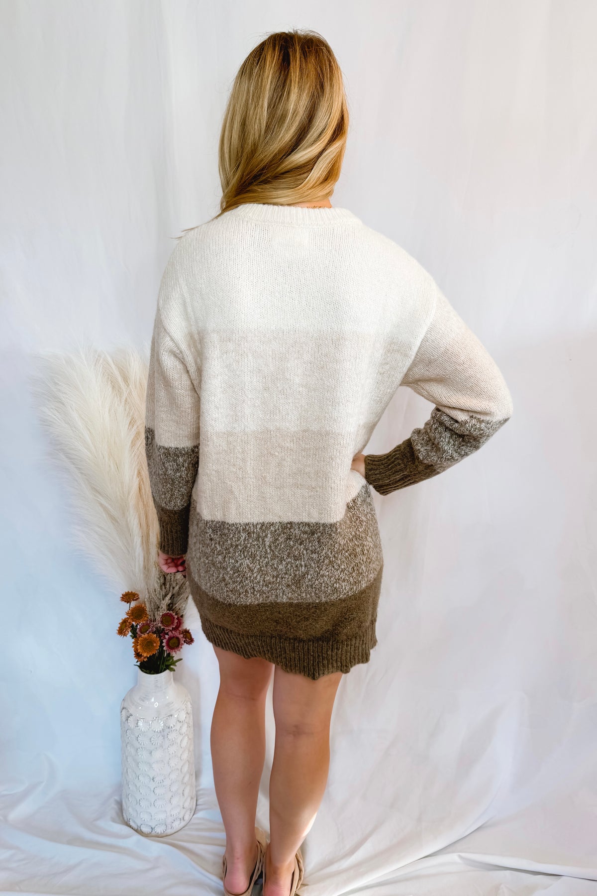 Cuddle Season Colorblock Sweater Dress - Oatmeal