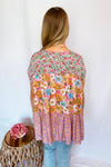 Sunny Gardens Floral Tiered Top - Pink/Blue Multi