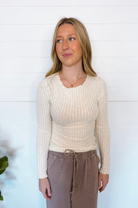The Clara Ribbed Lettuce Trim Top - Cream