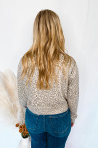 Wild Side Leopard Knit Button Sweater - Oatmeal