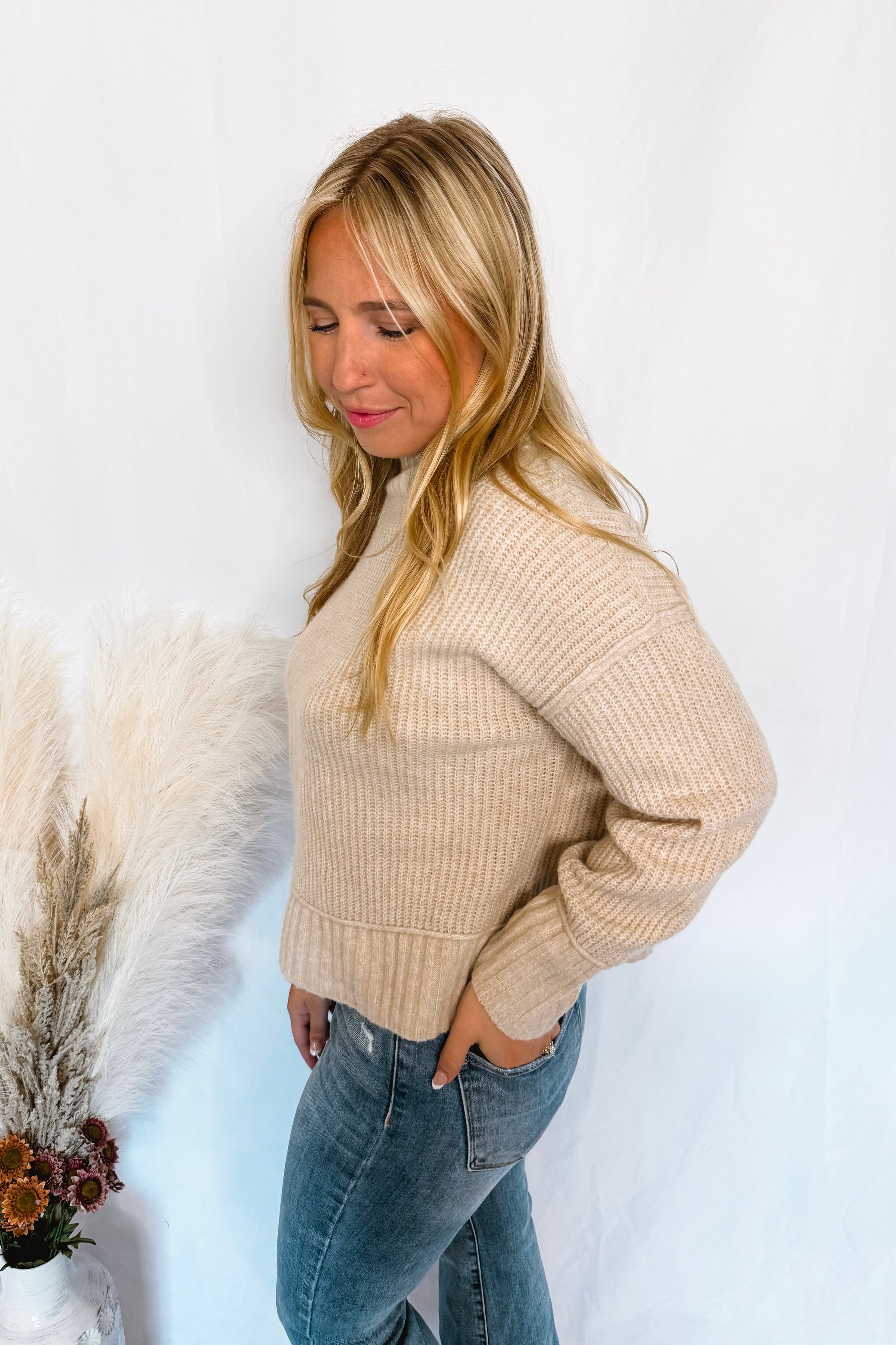 Boston Chill Ribbed Knit Sweater - Tan