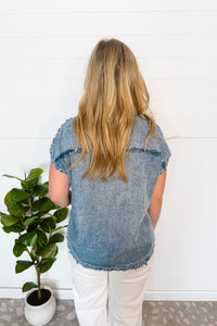 Sunny Love Chambray Henley Top - Light