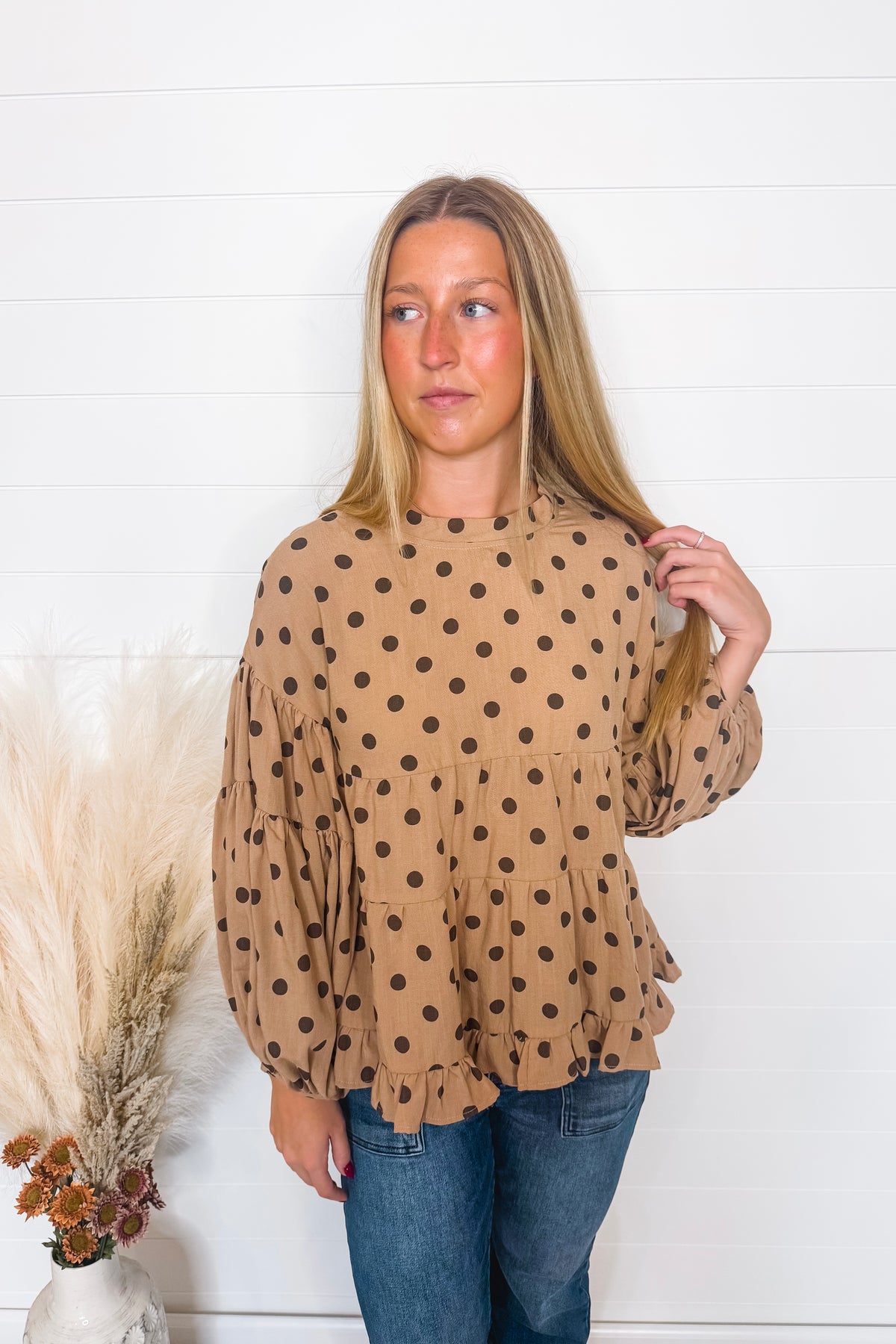 State Of Whimsy Polka Dot Blouse - Latte