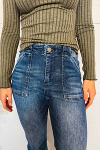 Addie High Rise Ankle Flare Risen Jeans - Dark Wash