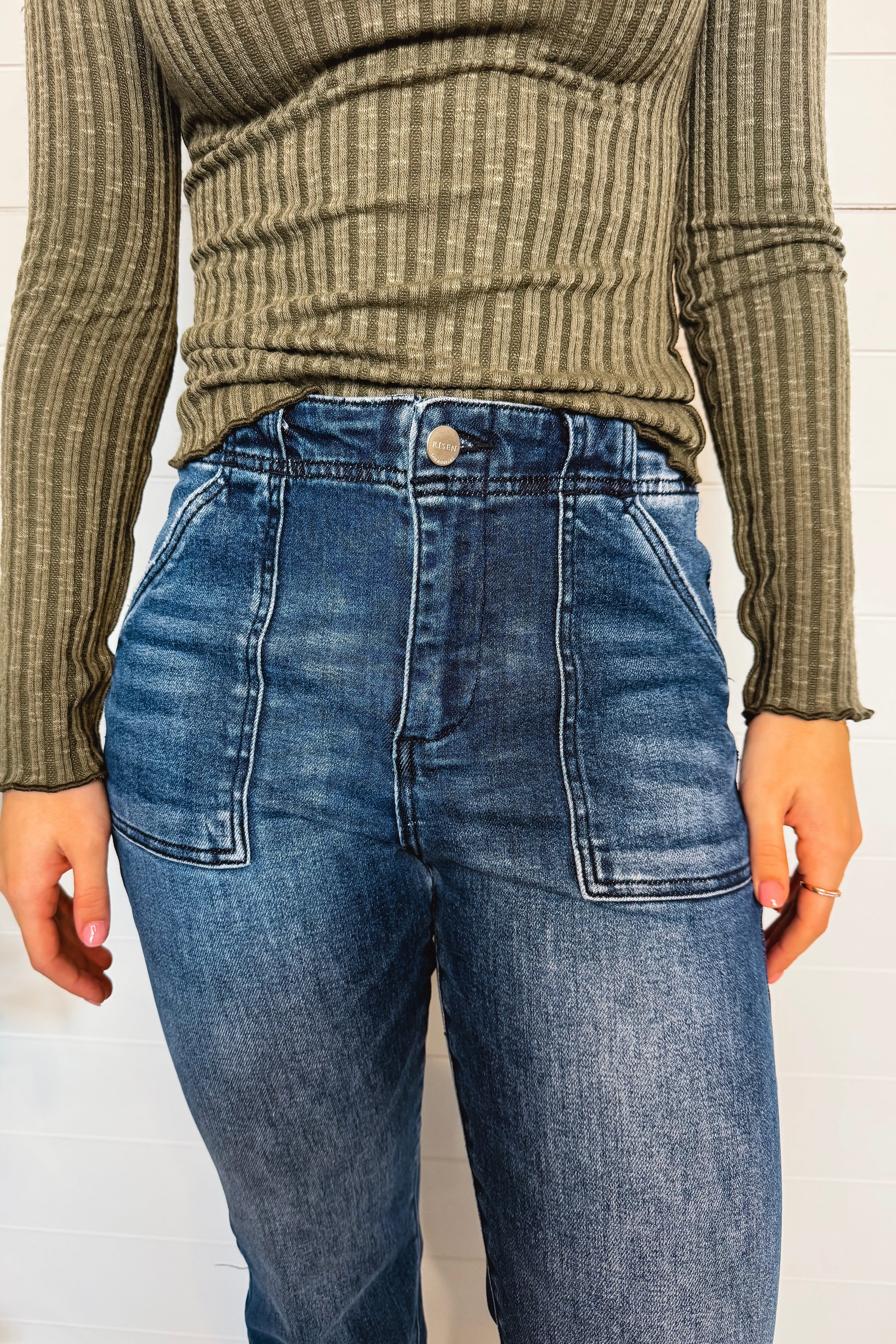 Addie High Rise Ankle Flare Risen Jeans - Dark Wash