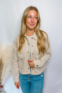 Fall Breeze Mini Houndstooth Shacket - Tan/Ivory