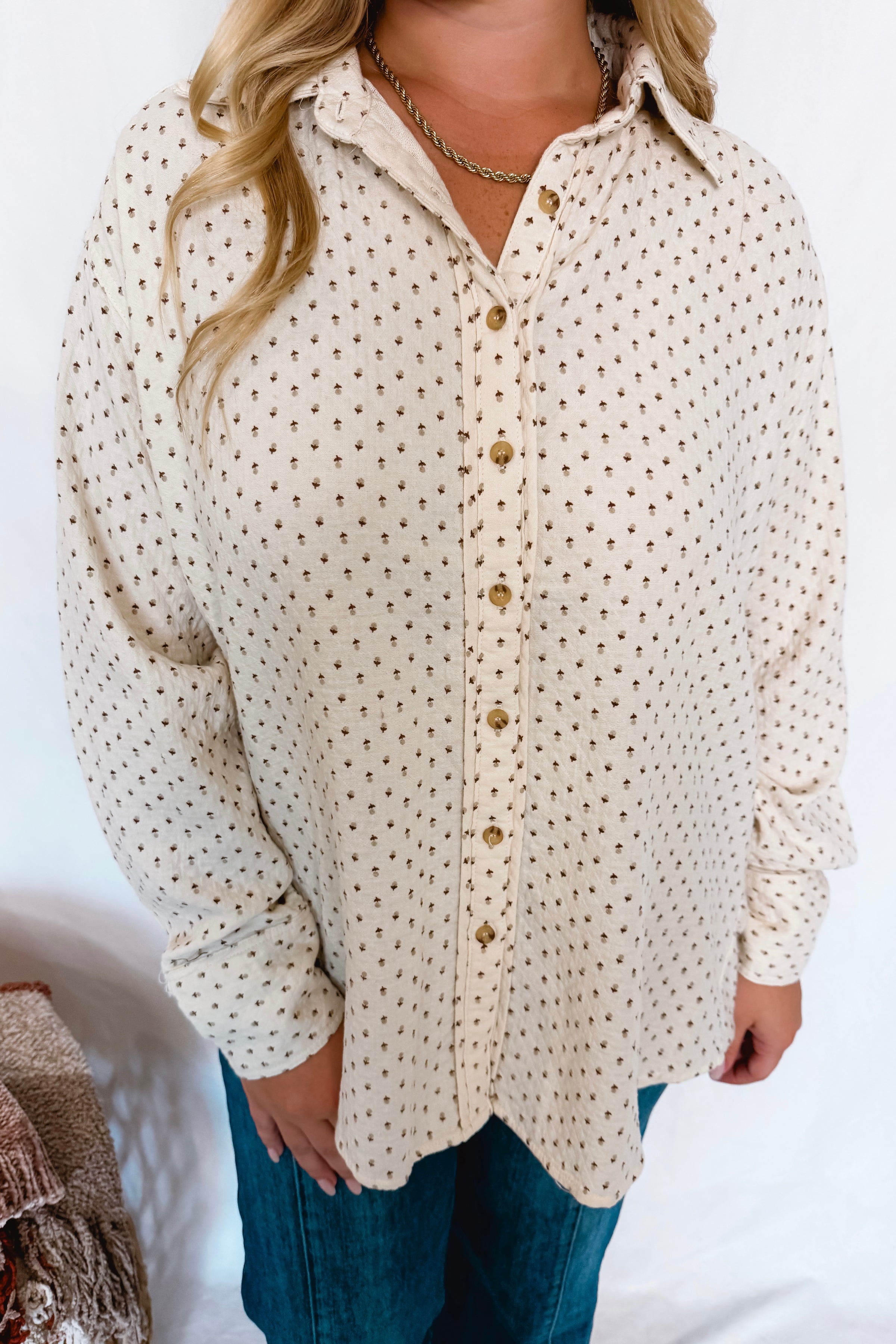 First Pick Floral Button Down Top - Natural