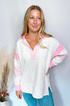 Count On Me Oversized V-Neck Pullover - Ivory/Pink