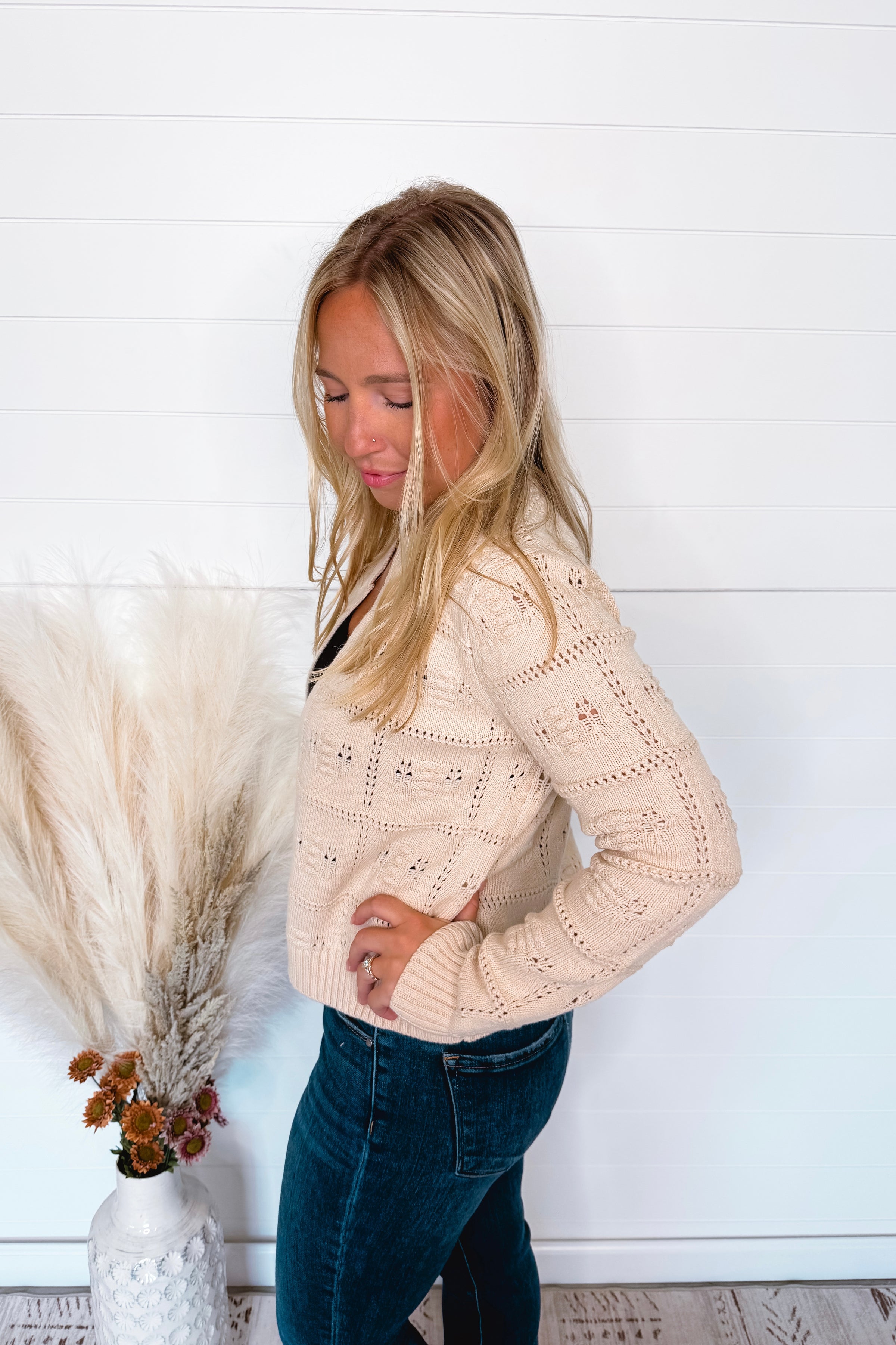 First Choice Textured Open Front Cardigan - Natural
