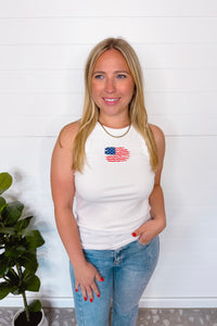 Distressed Flag Racerback Graphic Tank - White