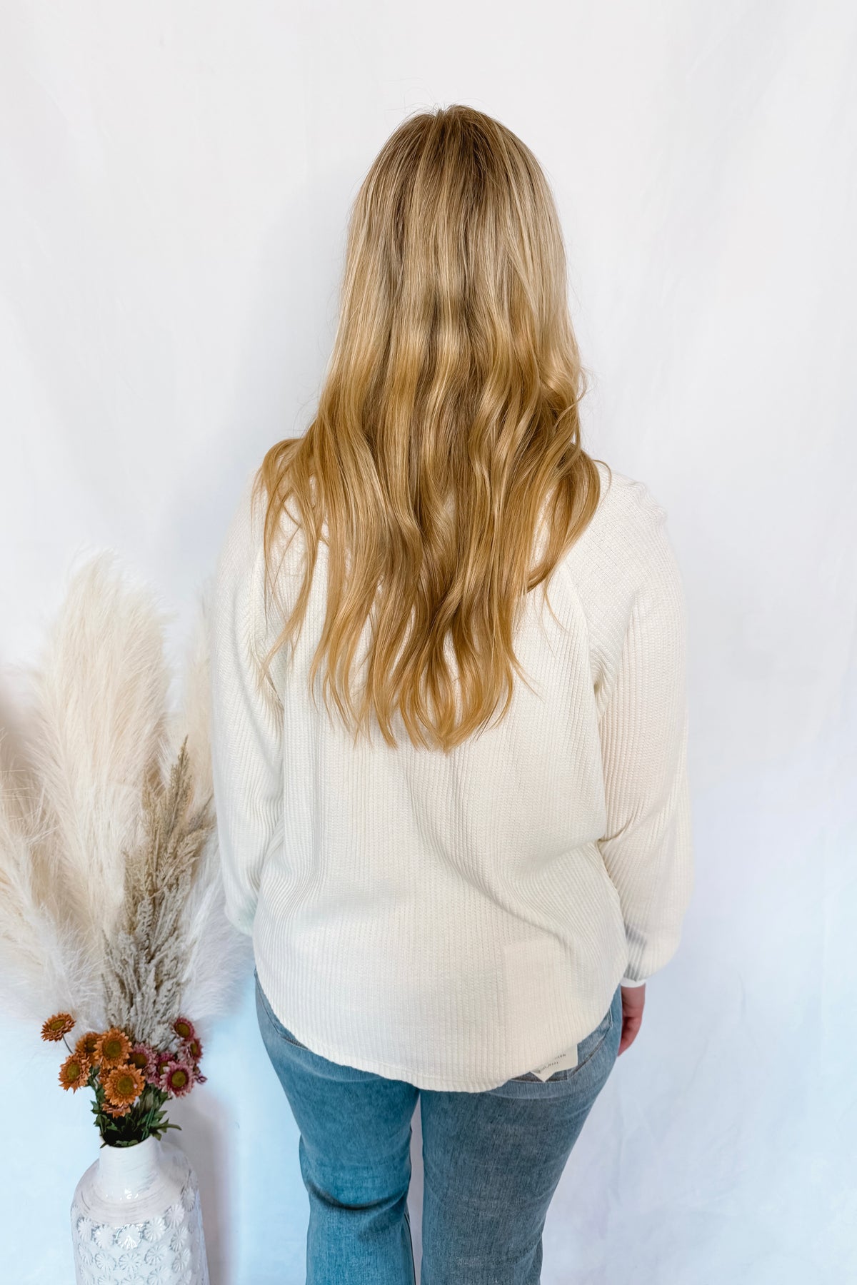 Keep It Casual Waffle Knit Henley Top - Cream