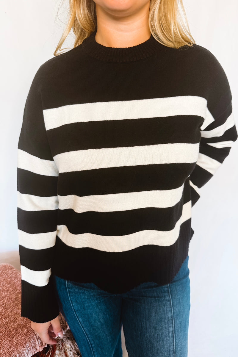 Warm Welcome Striped Sweater - Black/Cream