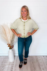 Warm Breeze Crochet Knit Button Sweater - Sage