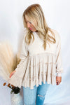 Happiness Tiered Ruffle Crew Neck Top - Oatmeal