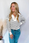 Fall Hike Quarter Zip Striped Knit Pullover - Ivory/Black