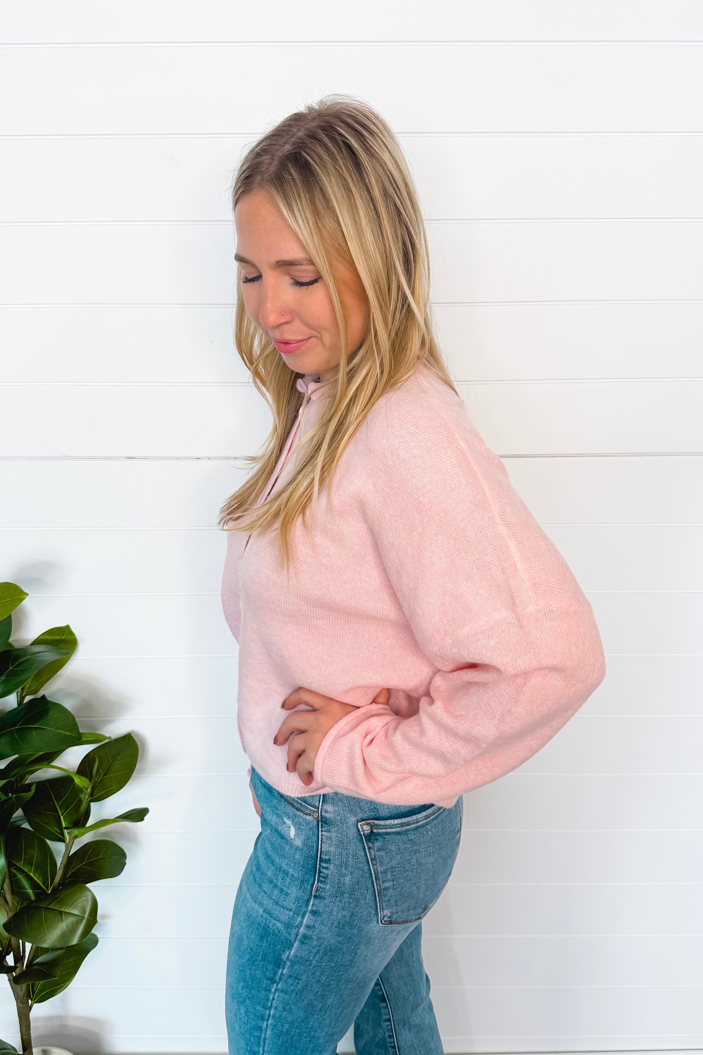 Sweet Breeze Lightweight Button Sweater - Light Pink