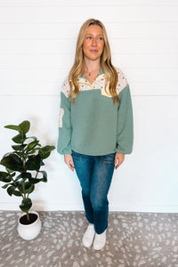 Cozy In Love Sherpa Quarter Snap Pullover - Sage
