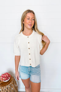 Simple Staple Button Down Knit Top - Cream