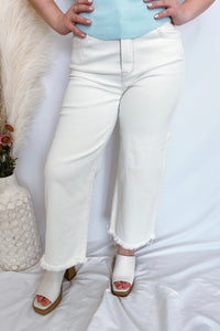 Jolie High Rise Wide Leg Risen Jeans - Cream