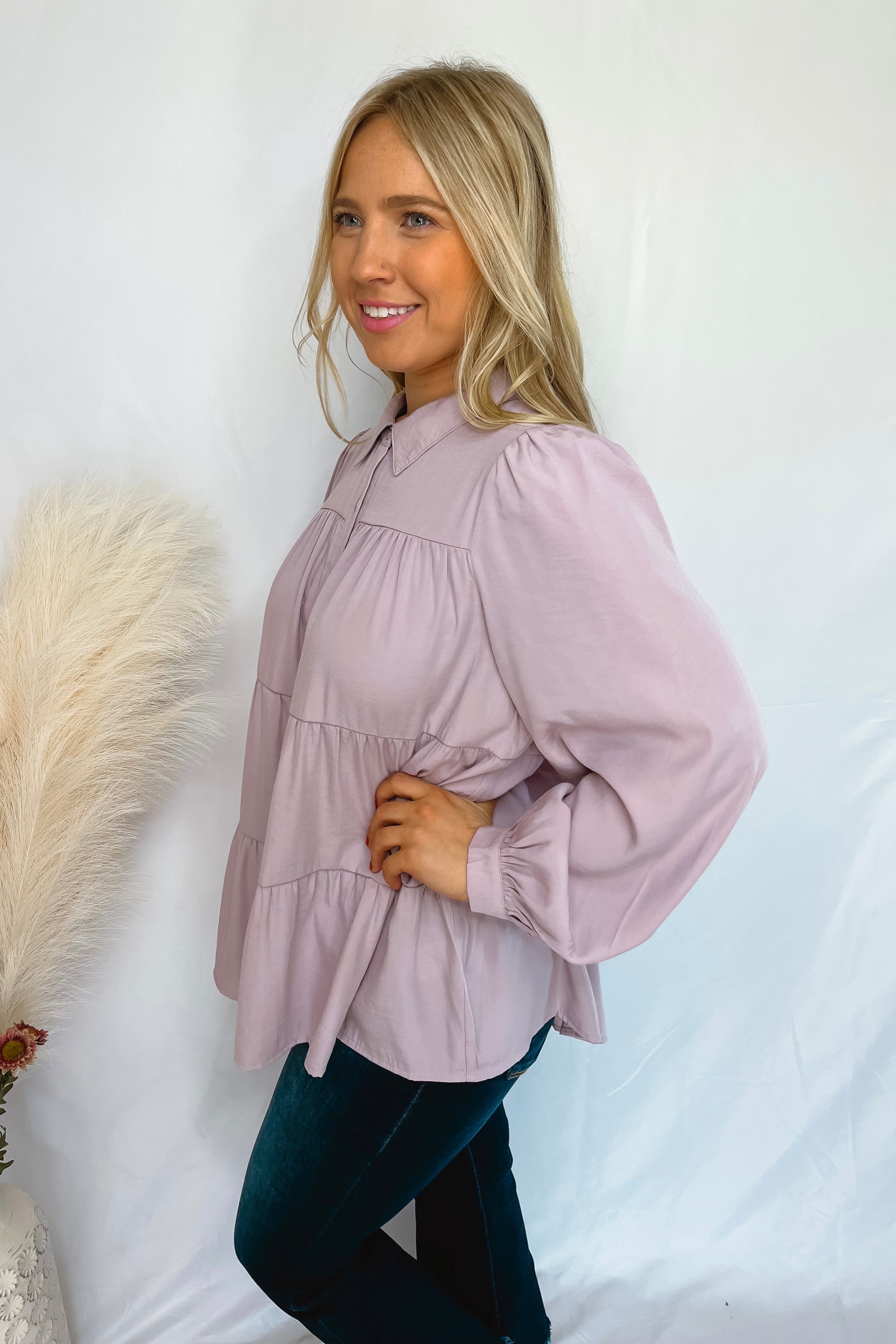 Simply Unforgettable Button Down Tiered Top - Lilac