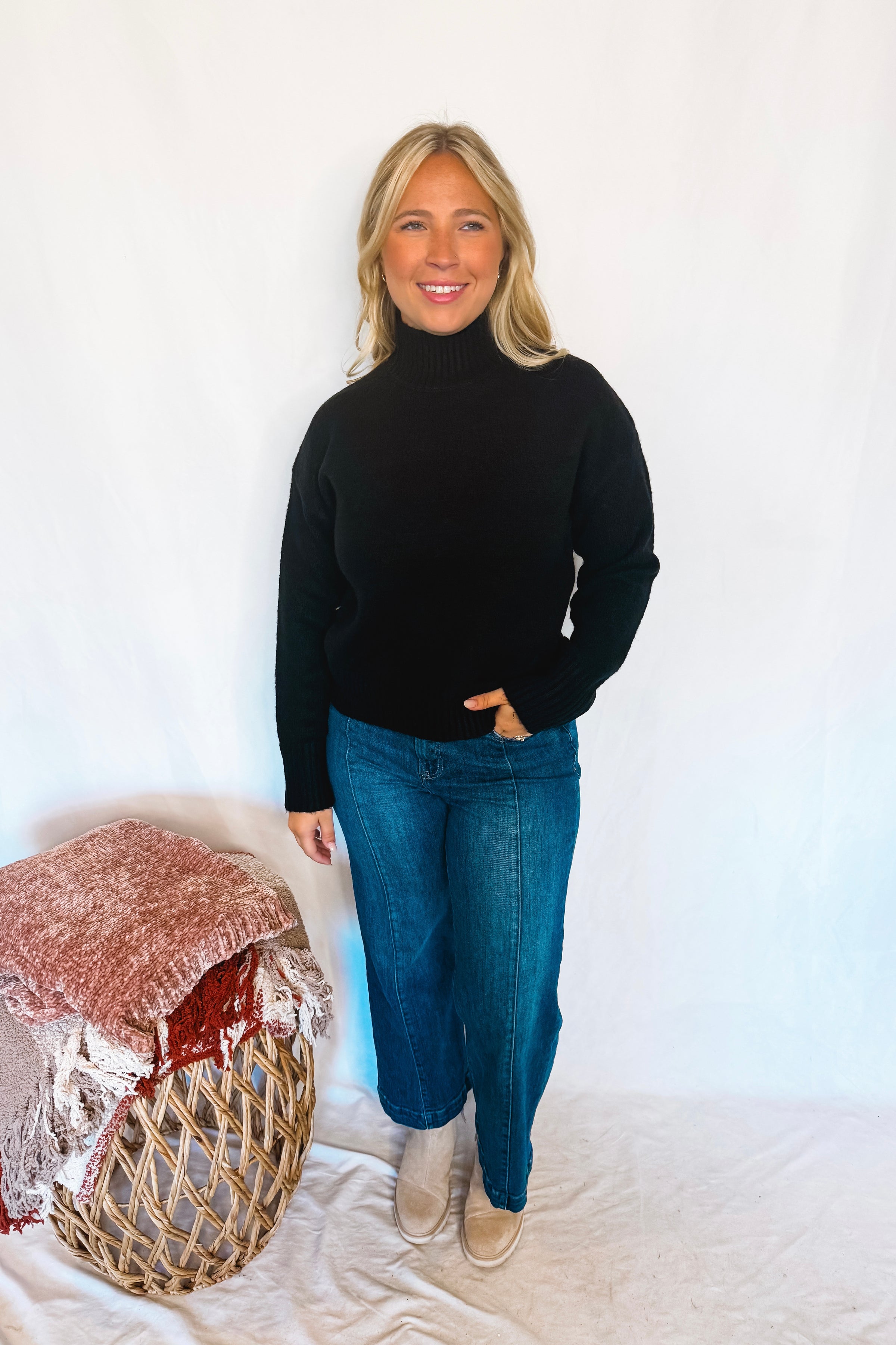 New York Chill Mock Neck Knit Sweater - Black