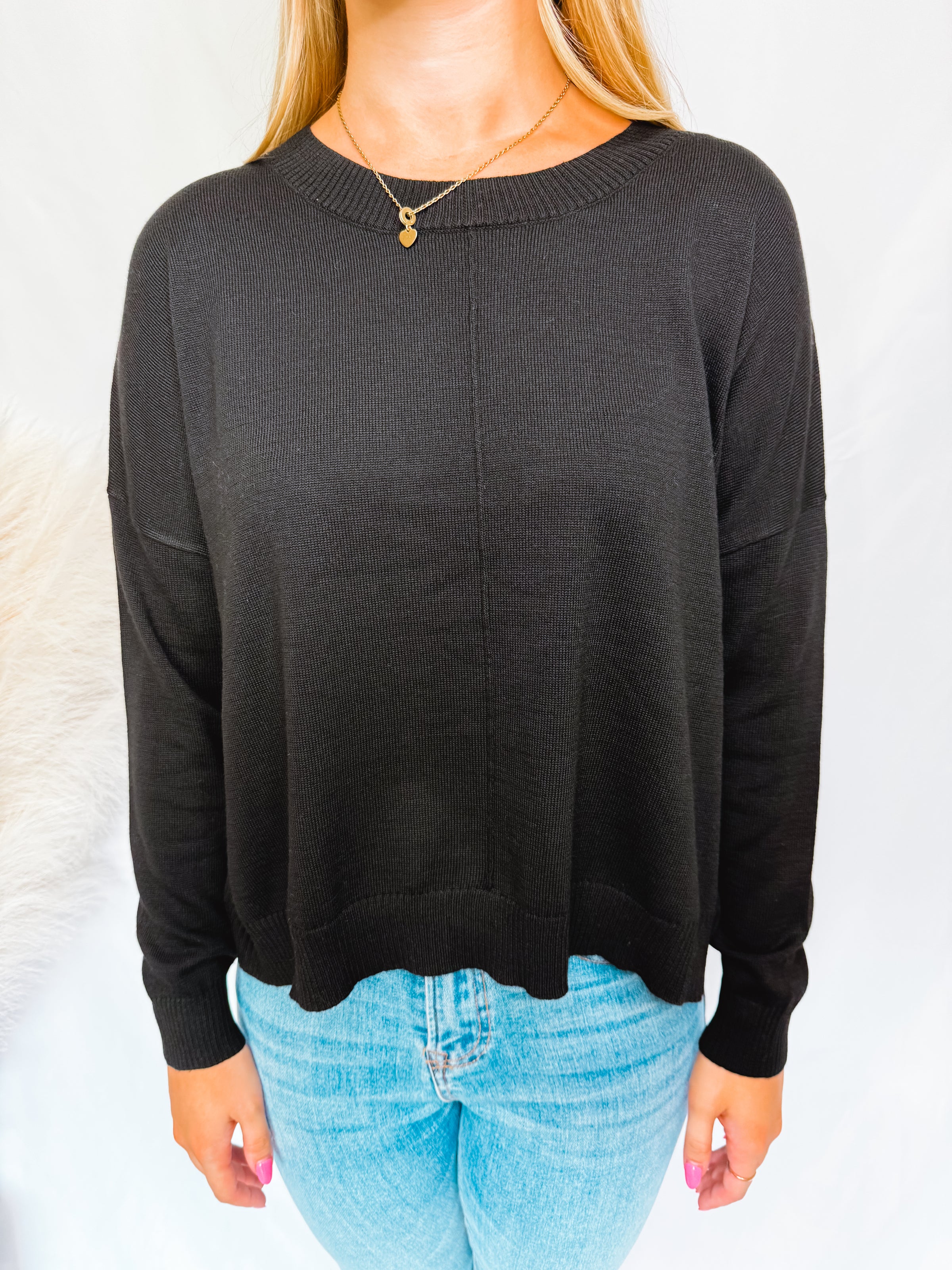 Happy Hour Crew Neck Sweater - Black