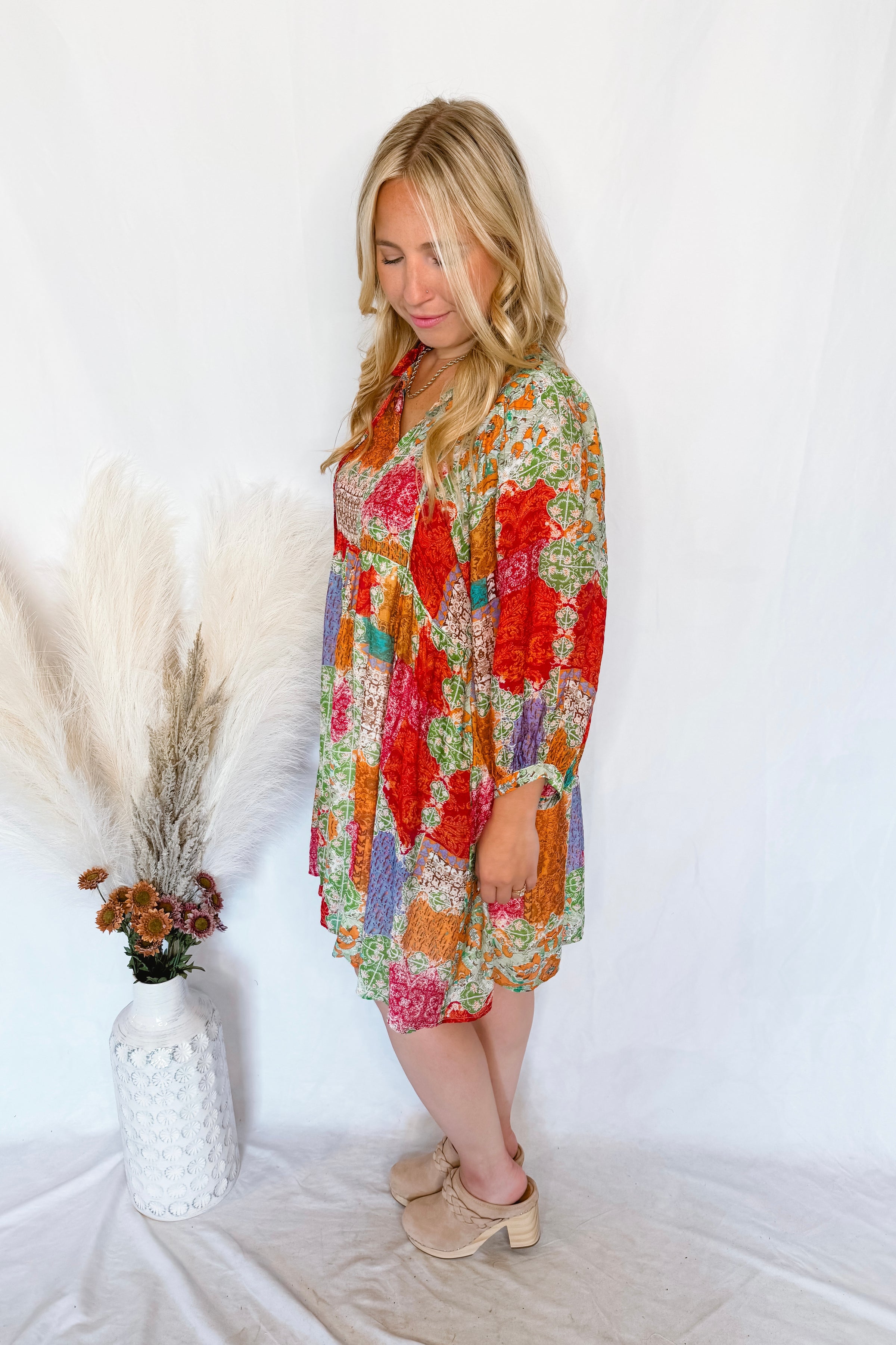 Tea Garden Patchwork Shift Dress - Green/Multi